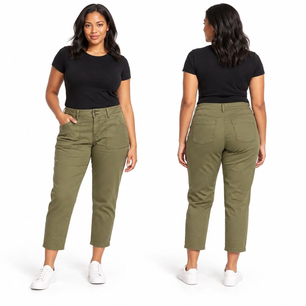Torrid Women's Size 14 Olive Green Cropped Utility Stretch Pants Patch Pockets